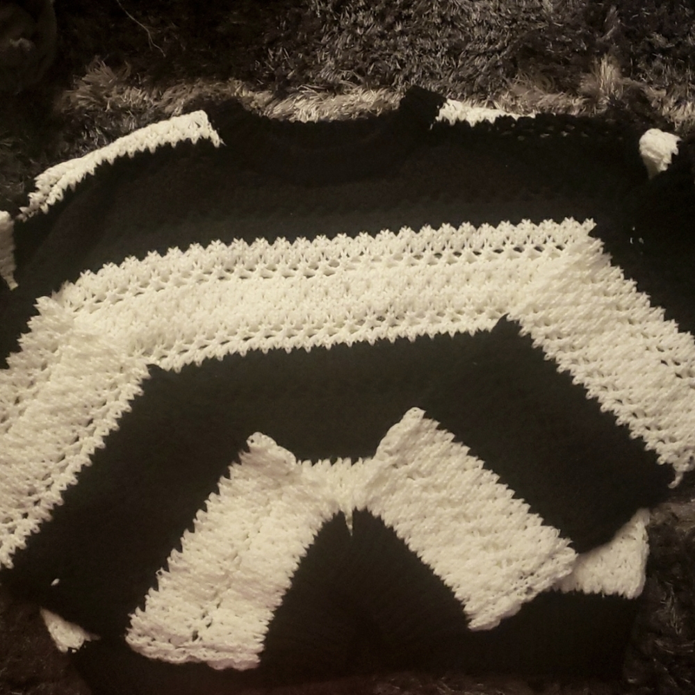 Black and white striped knit cropped sweater